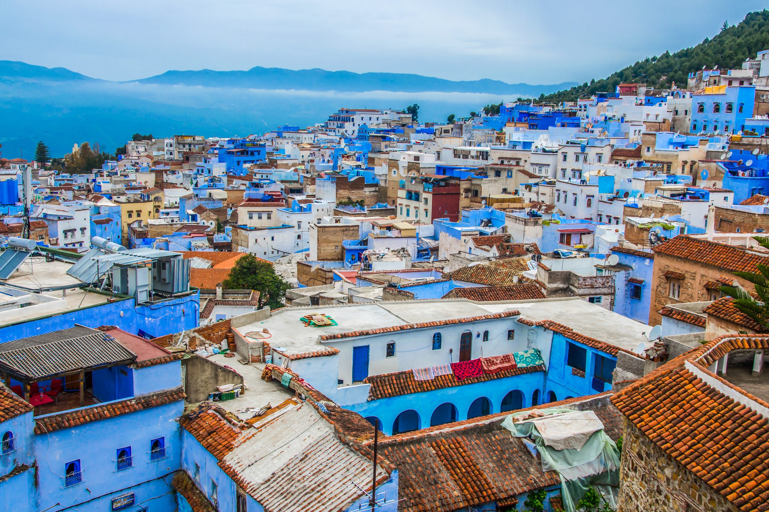 A view of the blue city of Chefchaouen in the Rif mountains, Morocco.